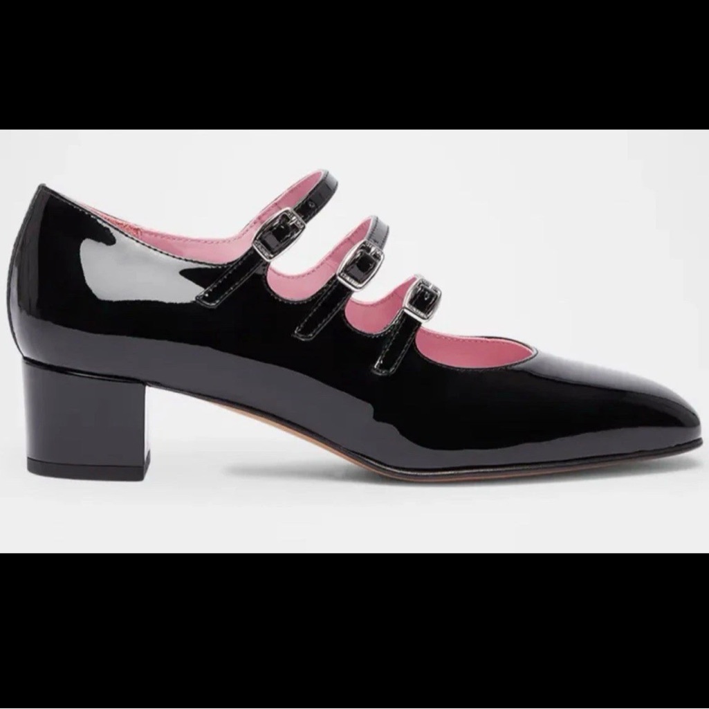 Carel Kina Black Patent Leather Mary Jane Trio Pumps Women's